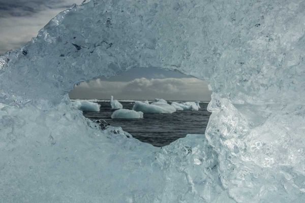 Iceland Icebergs viewed through hole in ice